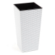 Doniczka kwadratowa wysoka Finezja + wkład - 30 cm - rattan biała
