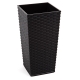 Doniczka kwadratowa wysoka Finezja + wkład - 25 cm - rattan czarna